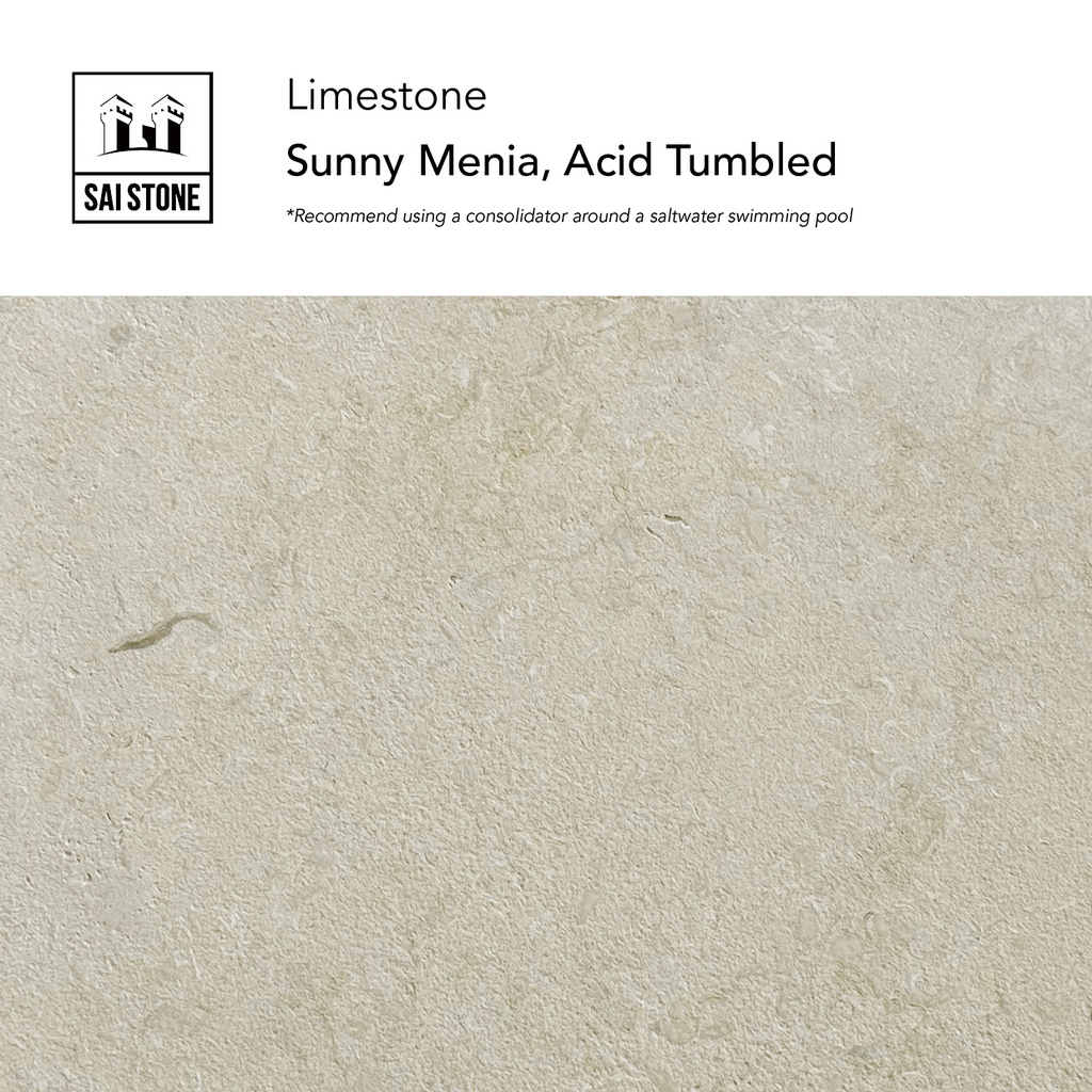 Sunny Menia Limestone Coping 600x400x30mm Leathered Tumbled(AC)**MUST using a consolidator around a saltwater swimming pool**